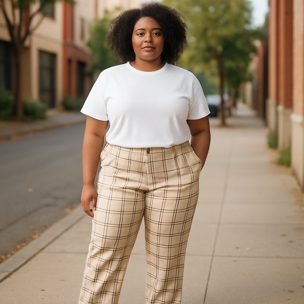 Allegra K Plaid Pants High Waist Stretch Career Casual Trousers‎ XXL